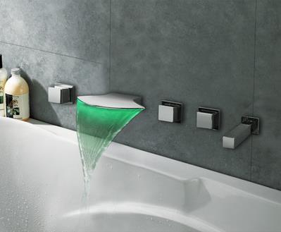 Thermochromic Contemporary Chrome Finish LED Waterfall Bathroom Tub Tap T8046 - Click Image to Close