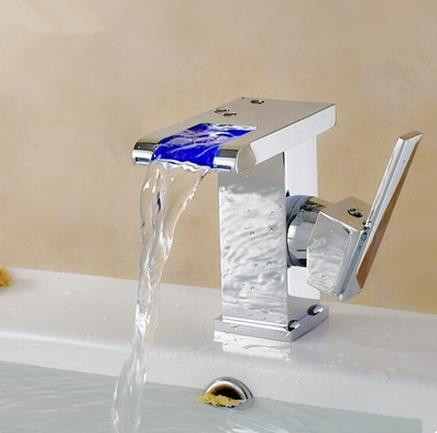 Contemporary Color Changing LED Waterfall Bathroom Sink Tap - T9001 - Click Image to Close