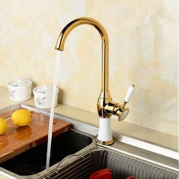Antique Brass Golden With White Printed Kitchen Mixer Sink Tap TA0138G - Click Image to Close