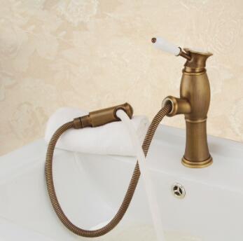 Antique Brass Bathroom Pull Out Mixer Water Sink Tap TA0140 - Click Image to Close