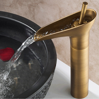 Antique Brass Waterfall Bathroom Mixer Sink Tap TA01550H