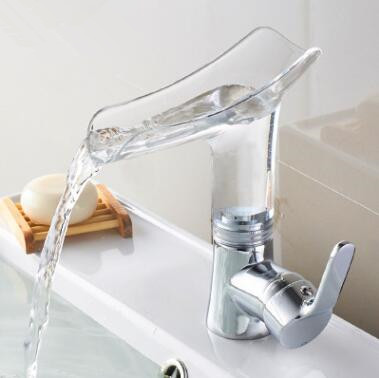 Bathroom Basin Tap 360° Rotatable Glass Waterfall Spout Mixer Bathroom Sink Tap TA0168 - Click Image to Close