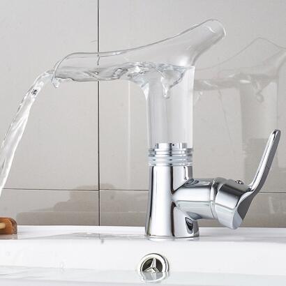 Bathroom Basin Tap 360° Rotatable Glass Waterfall Spout Mixer Bathroom Sink Tap TA0168