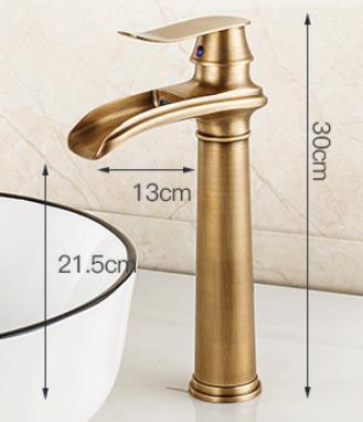 Antique Basin Tap Antique Brass Waterfall Mixer High Version Bathroom Sink Tap TA0178H - Click Image to Close