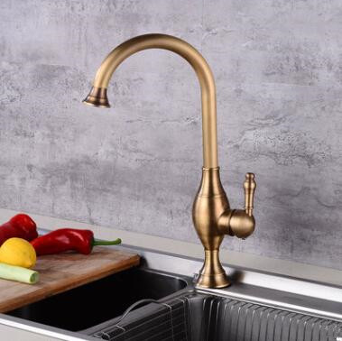 Antique Brass Single Handle Rotatable Mixer Water Kitchen Sink Tap TA0190 - Click Image to Close