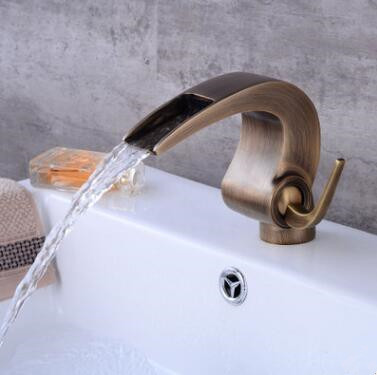 Antique Basin Tap Brass Waterfall Art Designed Bathroom Sink Tap TA0195 - Click Image to Close