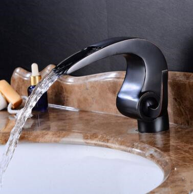 Antique Basin Tap Black Bronze Brass Waterfall Bathroom Sink Tap TA0195B - Click Image to Close