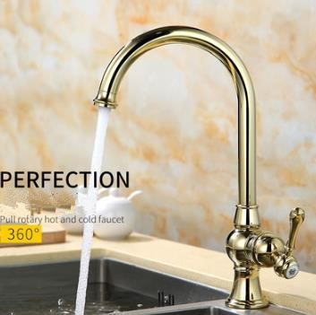 Brass Ti-PVD 360° Rotatable Golden Kitchen Mixer Water Sink Tap TA0195G - Click Image to Close