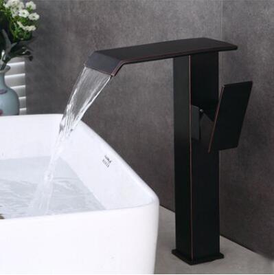 Antique Basin Tap Black Bronze Brass Waterfall Mixer High Version Bathroom Sink Tap TA0198BH