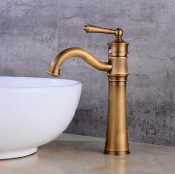 Antique Brass Mixer Water Bathroom Sink Tap High Version TA0198H - Click Image to Close