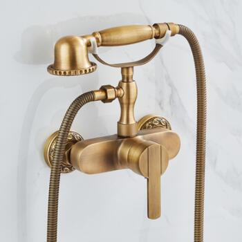 Antique Brass Shower Tap With Hand Shower Mixer Water Bathroom Tap TA0258 - Click Image to Close