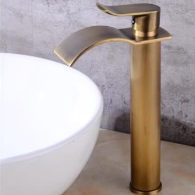 Antique Basin Tap Brass Waterfall Mixer Water Bathroom Sink Tap High Version TA0280H - Click Image to Close