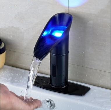 Automatic Tap Black Bronze Brass LED Waterfall Mixer Bathroom Sink Tap TA0330B - Click Image to Close