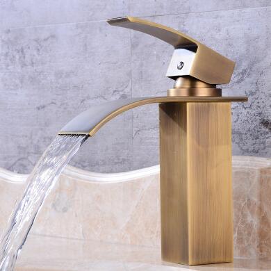 Antique Brass Waterfall Mixer Water Bathroom Sink Tap TA0517