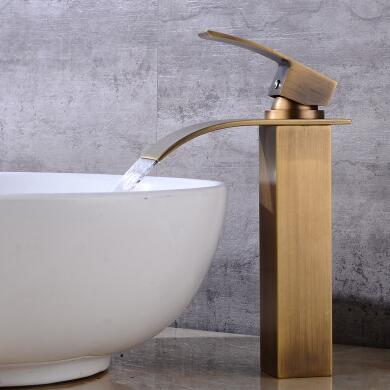 Antique Brass Waterfall Mixer Water Bathroom Sink Tap TA0517H