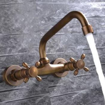 Antique Brass FInished Wall Mounted Mixer Bathroom Sink Tap TA109W - Click Image to Close