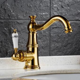 Antique Brass Golden Printed Classic Ceramics Handle Mixer Bathroom Sink Tap TA143G