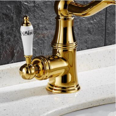 Antique Brass Golden Printed Classic Ceramics Handle Mixer Bathroom Sink Tap TA143G - Click Image to Close