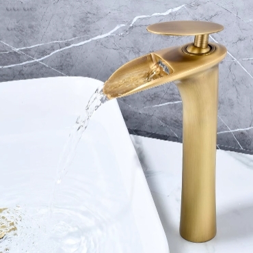 Antique Brass Waterfall Bathroom Mixer Sink Tap High Version TA188WH - Click Image to Close