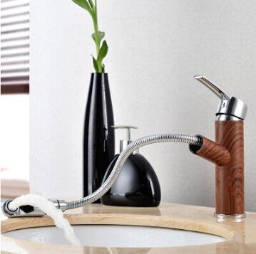 Brass Wood Painted Bathroom Mixer Water Pull Out Sink Tap TA1988 - Click Image to Close