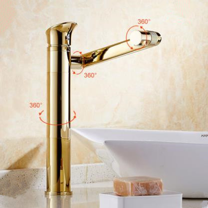 Antique Brass Golden Single Hole 360° Rotatable Mixer Sink Tap High Version TA208GH - Click Image to Close