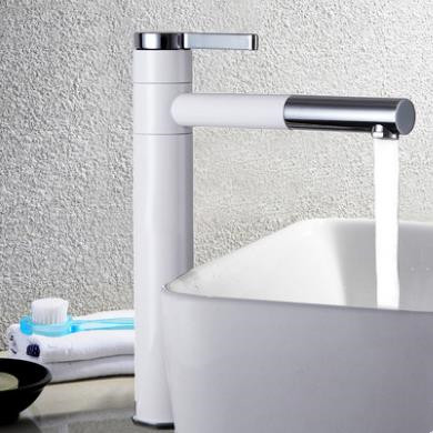 360° Rotatable Brass High Version White Mixer Water Bathroom Sink Tap TA2690 - Click Image to Close