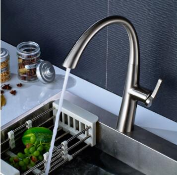 Brass Nickel Brushed Rotatable Single Handle Pull Out Kitchen Sink Tap TA283N - Click Image to Close