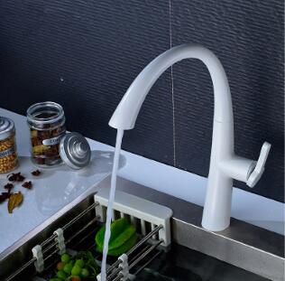 White Printed Rotatable Single Handle Pull Out Kitchen Sink Tap TA283W - Click Image to Close