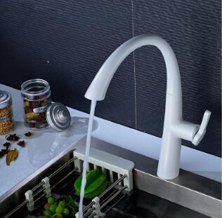 White Printed Rotatable Single Handle Pull Out Kitchen Sink Tap TA283W