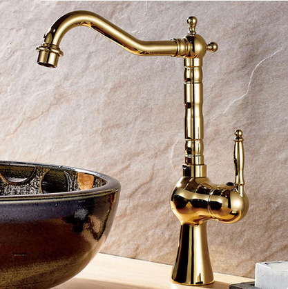 Antique European Style Brass Golden Mixer Water Kitchen Sink Tap TA299G