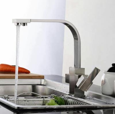 Square Body Flat-tube Nickel Brushed Three Way Drinking Water Kitchen Sink Tap TA300N