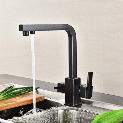 Black Bronze Brass No Coloration Three Way Drinking Water Kitchen Sink Tap TA305B - Click Image to Close