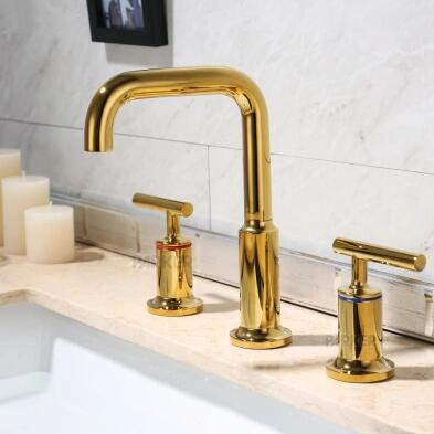 Antique Brass Bright Golden Three-pieces Waterfall Bathroom Sink Taps Bath Taps TA348G