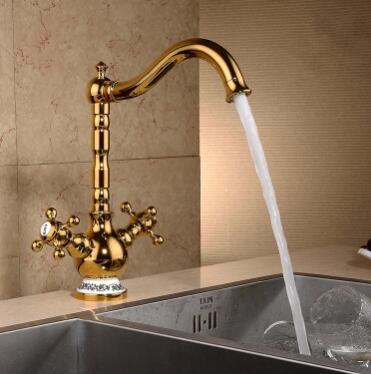 Antique Classic Brass Golden Kitchen Sink Tap Mixer Tap TA368G - Click Image to Close