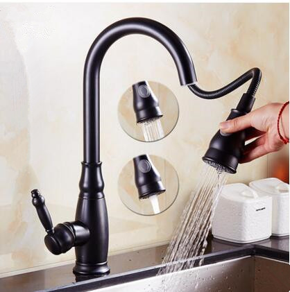 New Arrival Black Bronze Brass Pull Out Mixer Water Kitchen Tap TA368P - Click Image to Close