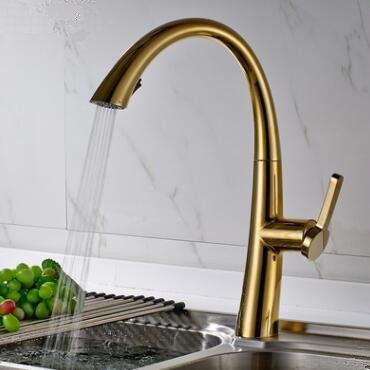 Antique Brass Golden Printed Kitchen Pull Out Mixer Sink Tap TA379G - Click Image to Close