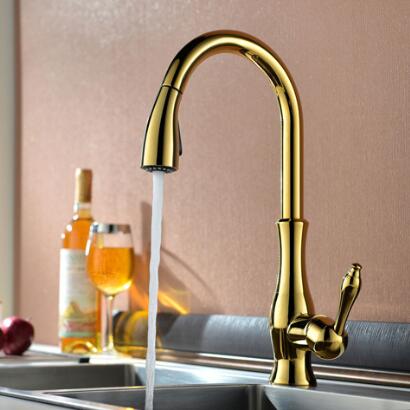 Antique Brass Golden Kitchen Pull Out Mixer Sink Tap TA428G