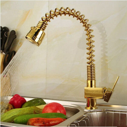 Antique Gold Printed Brass Pull Out Kitchen Mixer Sink Tap TA530G - Click Image to Close