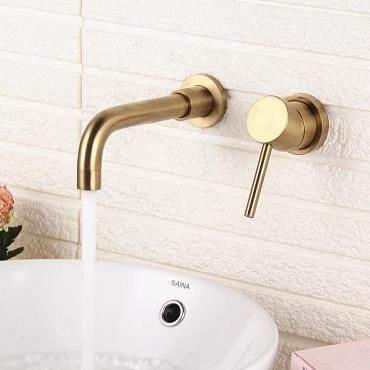 Antique Golden Brass Wall Mounted Mixer Bathroom Sink Tap TA6550 - Click Image to Close