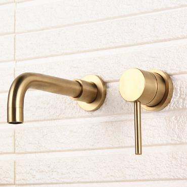 Antique Golden Brass Wall Mounted Mixer Bathroom Sink Tap TA6550 - Click Image to Close