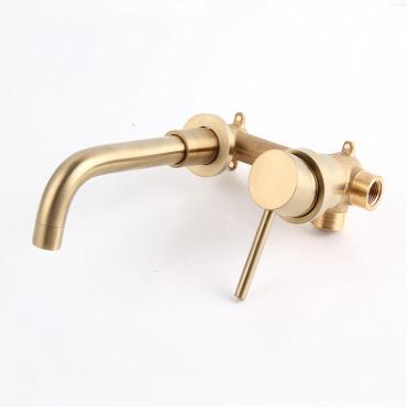 Antique Golden Brass Wall Mounted Mixer Bathroom Sink Tap TA6550