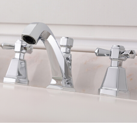 Brass Chrome Finish Three-pieces Mixer Bathroom Sink Tap TA660C - Click Image to Close