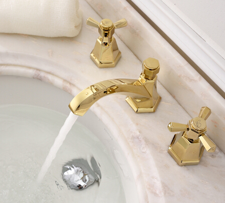 Brass Golden Printed Three-pieces Mixer Bathroom Sink Tap TA660G - Click Image to Close