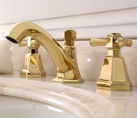 Brass Golden Printed Three-pieces Mixer Bathroom Sink Tap TA660G - Click Image to Close