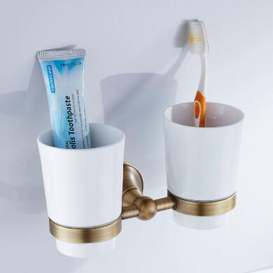 Antique Brass Double Cups Bathroom Accessory Toothbrush Holder TAB051