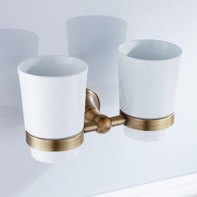 Antique Brass Double Cups Bathroom Accessory Toothbrush Holder TAB051