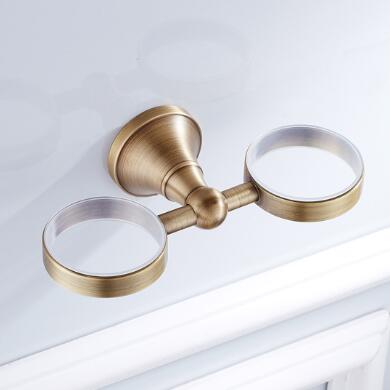 Antique Brass Double Cups Bathroom Accessory Toothbrush Holder TAB051