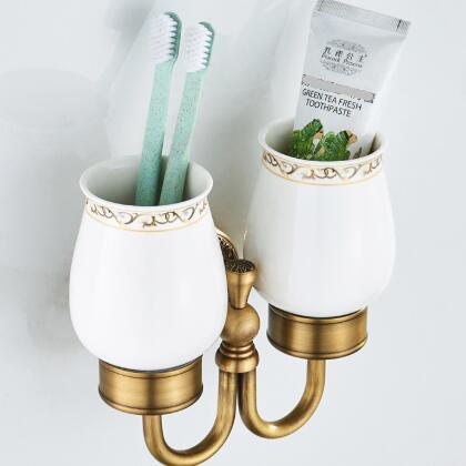 Antique Bronze Brass Double Toothbrush Holder Wall Mounted Bathroom Hardware Accessories TAB066