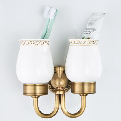 Antique Bronze Brass Double Toothbrush Holder Wall Mounted Bathroom Hardware Accessories TAB066