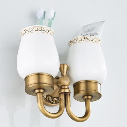 Antique Bronze Brass Double Toothbrush Holder Wall Mounted Bathroom Hardware Accessories TAB066